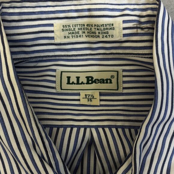 LL Bean Dress Shirt Mens 17.5/35 Button Down Up Striped Oxford Preppy Business - Picture 3 of 7
